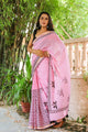 Baby Pink Hand Block Butti Print Mul Saree with Blouse Piece