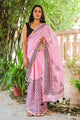 Baby Pink Hand Block Butti Print Mul Saree with Blouse Piece