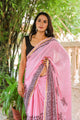 Baby Pink Hand Block Butti Print Mul Saree with Blouse Piece