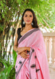 Baby Pink Pasely Block Butta Print Mul Saree with Blouse Piece