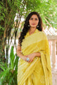Yellow Hand Block Butta Print Mul Saree with Blouse Piece