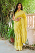 Yellow Hand Block Butta Print Mul Saree with Blouse Piece