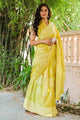 Yellow Hand Block Butta Print Mul Saree with Blouse Piece