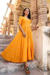 Mustard Golden Butta Print Dress