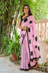 Baby Pink Half Half Hand Block Print Mul Saree with Blouse Piece