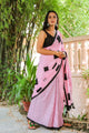 Baby Pink Half Half Hand Block Print Mul Saree with Blouse Piece
