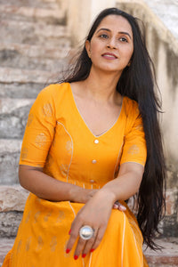 Mustard Golden Butta Print Dress