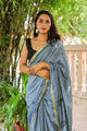 Grey Mugal Hand Block Butta Print Mul Saree with Blouse Piece