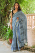 Grey Mugal Hand Block Butta Print Mul Saree with Blouse Piece