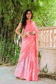 Pink Hand Block Butta Print Mul Saree with Blouse Piece