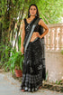Black Block Print Zari Border Linen Saree with Blouse Piece