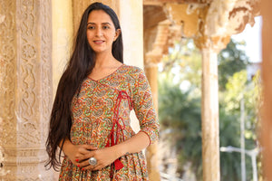Maroon Kalamkari Print Angharakha Dress