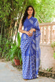 Tint Blue Hand Block Print Saree With Blouse Piece