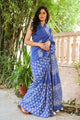 Tint Blue Hand Block Print Saree With Blouse Piece