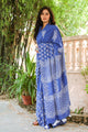 Tint Blue Hand Block Print Saree With Blouse Piece