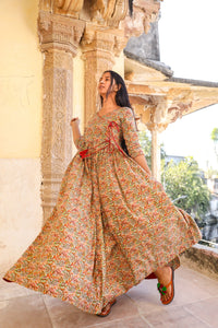 Maroon Kalamkari Print Angharakha Dress