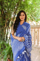 Tint Blue Hand Block Print Saree With Blouse Piece