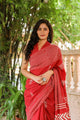 Red Hand Block Butta & Border Print Mul Saree with Blouse Piece