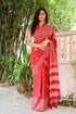 Red Hand Block Butta & Border Print Mul Saree with Blouse Piece
