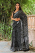 Black Jaal Block Print Linen Zari Saree with Blouse Piece