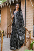 Black Doted Circle Block Print Linen Saree with Blouse Piece
