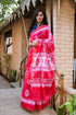 Pink Discharge Block Butta Print Mul Saree with Blouse Piece