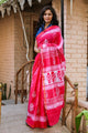 Pink Discharge Block Butta Print Mul Saree with Blouse Piece