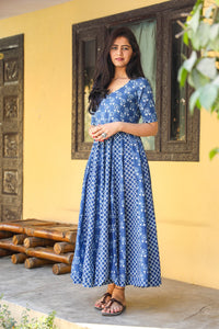 Indigo Dual Print Kalidar Dress