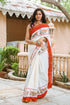Ivory Elephant Block Border Print Mul Saree with Blouse Piece