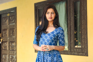 Indigo Dual Print Kalidar Dress