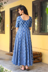 Indigo Dual Print Kalidar Dress