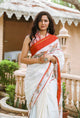 Ivory Elephant Block Border Print Mul Saree with Blouse Piece