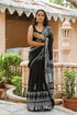 Black Border & Butta Block Print Linen Saree with Blouse Piece