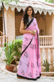 Pink Scissor Block Butta Print Mul Saree with Blouse Piece