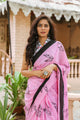 Pink Scissor Block Butta Print Mul Saree with Blouse Piece