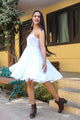 White Solid Printex Short Dress