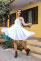 White Solid Printex Short Dress