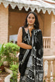 Black Leaf Pasely Block Butta Print Linen Saree with Blouse Piece