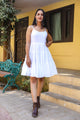 White Solid Printex Short Dress