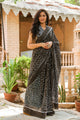 Brown Polka Dot Print Mul Saree with Blouse Piece