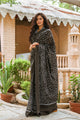 Brown Polka Dot Print Mul Saree with Blouse Piece