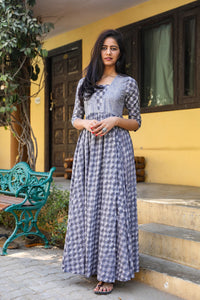 Grey Discharge Print Dress