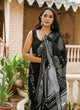 Black Dual Block Print Linen Saree with Blouse Piece