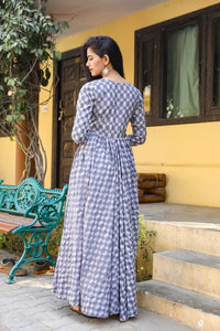 Grey Discharge Print Dress