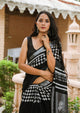 Black Checks & lines Block Print Linen Saree with Blouse Piece