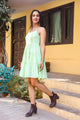 Pista Green Solid Printex Short Dress