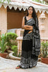 Black Checks & lines Block Print Linen Saree with Blouse Piece