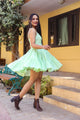 Pista Green Solid Printex Short Dress