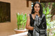Black Leaf Block Butta Print Linen Saree with Blouse Piece