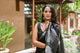 Black Block Wave Border Print Linen Saree with Blouse Piece